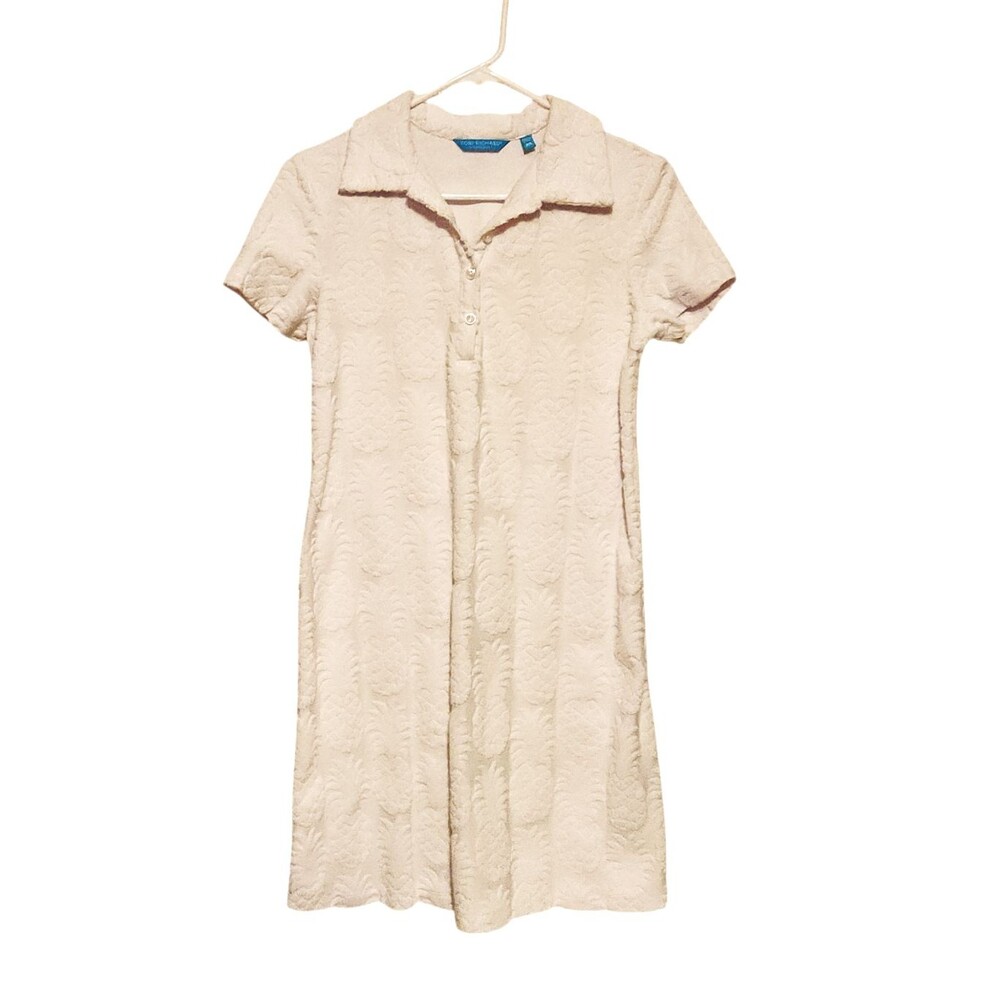 Tori Richard Dress Cover-Up White Pineapple Textured Terry Cloth Womens Size XS
